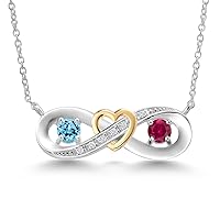 Gem Stone King 0.67 Ct Swiss Blue Topaz Red Created Ruby 925 Silver and 10K Yellow Gold 2-Tone Heart Interlocking Infinity Symbol Lab Grown Diamond Pendant Necklace For Women with 18 Inch Chain