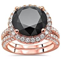 2.00 CT Solitaire Halo Balck Round Diamond Ring, Simulated Diamond Birdal Wedding Ring Set 14KT Rose Gold Finish