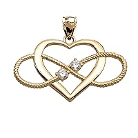 HEART AND INFINITY YELLOW GOLD AND CZ ROPE DESIGN PENDANT NECKLACE - Gold Purity:: 10K, Pendant/Necklace Option: Pendant With 18