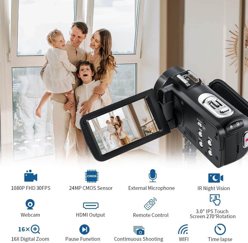 ORDRO Video Camera Camcorder FHD 1080P 30FPS 24MP IR Night Vision Camcorder,16X Zoom WiFi Vlog Camera with Microphone, Infrared Light, Wide Angle Lens, 32G SD Card-Ghost Hunting Camcorder