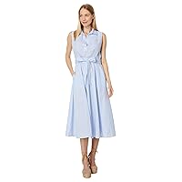 Tommy Hilfiger Women's Open Placket Midi Length Cotton Dress, Cornflower Blue/White