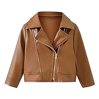 Boys Girls Motorcycle Faux Leather Jackets with 𝐎blique Zipper Toddler Fall Winter Coats Outerwear 1－6 Years