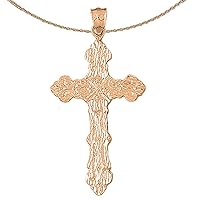 Cross Necklace | 14K Rose Gold Roped Cross Pendant with 18