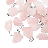 UNICRAFTALE 24pcs Rose Quartz Pendants with Stainless Steel Snap On Bails Nuggets Charms Mixed Stone Pendant for Bracelet Necklace Making, Hole 3x7.5mm