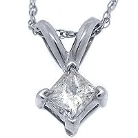 14k White Gold Princess Solitaire Diamond Pendant .25 Carats