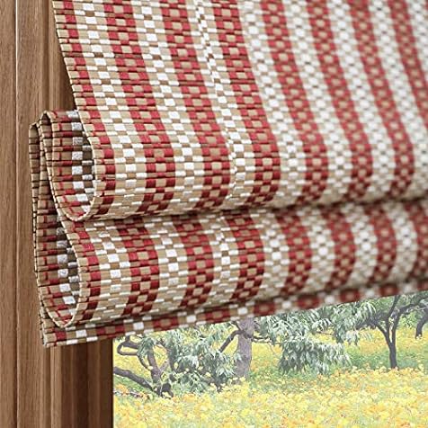 PASSENGER PIGEON Cordless Blackout Window Shades, Woven Wood Roll Up Window Blinds with Liner, Light Filtering Bamboo Roman Shade for Windows, Doors, French Door, 37" W x 96" H Pattern 9