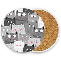 visesunny Cute Cat Animal Pattern Drink Coaster Moisture Absorbing Stone Coasters with Cork Base for Tabletop Protection Prevent Furniture Damage, 2 Pieces