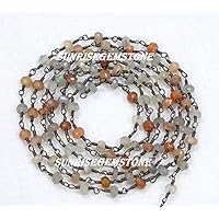 5 Feet Natural Multi Moonstone Gemstone Faceted Beads Black Plated Link Beaded Chain.
