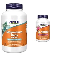 NOW Supplements, Magnesium 400 mg, Enzyme Function*, Nervous System Support*, 180 Veg Capsules & Supplements, Vitamin C-1,000 with 100 mg of Bioflavonoids, Antioxidant Protection*, 100 Veg Capsules