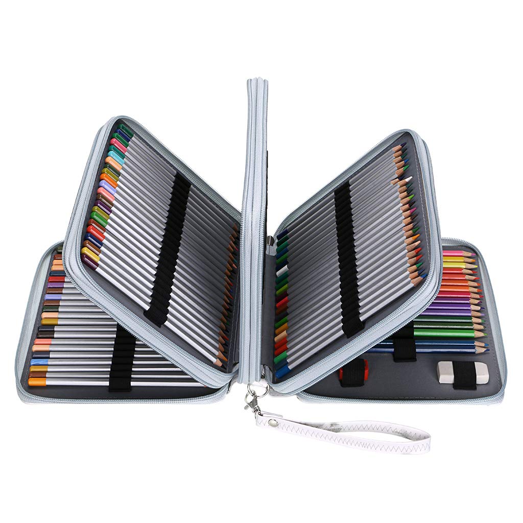 BTSKY BTSKY160 Slots Colored Pencil Case- Deluxe PU Leather Handy Pencil Holder Organi