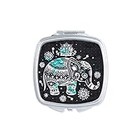 Nation Elephant Flower Black Blue Animal Mirror Portable Compact Pocket Makeup Double Sided Glass