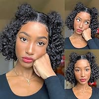 Short Curly Bob Wigs Human Hair Pre Plucked Bob 13x4 Deep Wave Bob with Baby Hair 8 Inch 180% Density Brazilian Virgin Hair Curly Lace Front Wig Human Hair Natural Color