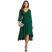 Ever-Pretty Women's Chiffon Spring V Neck Long Sleeves Pleated A-Line Midi Length Wedding Guest Dress 01926