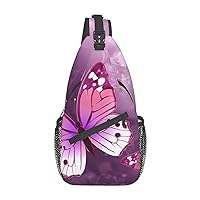 Pink butterfly Print Cross Chest Bag Sling Backpack Crossbody Shoulder Bag Travel Hiking Daypack Unisex