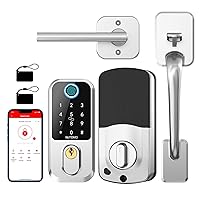 Smart Front Door Lock Set : Nutomo Fingerprint Keyless Entry Door Lock with Handle Keypad Deadbolt Passcode App Fobs - Touchscreen Electronic Digital Bluetooth Remote for House Front Door, Matt Silver