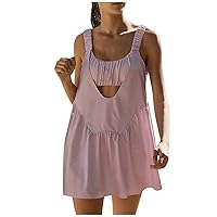 Summer Dress for Women Trendy,Smocked Cut Out Casual Flowy Tennis Dress Sexy Sleeveless Off Shoulder Mini Sundress