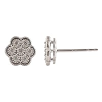 La4ve Diamonds 1/10 Carat Diamond, 925 Sterling Silver Round-Cut Diamond Flower Stud Earrings Fashion Jewelry for Womens Girls | Gift Box Included