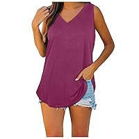 SNKSDGM Plus Size Tank Tops for Women Casual Crewneck Sleeveless Shirts Loose Summer T-Shirt Comfy Basic Solid Workout Vest