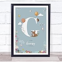 The Card Zoo New Baby Birth Details Christening Nursery Woodland Animals Initial G Gift Print