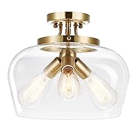 VONLUCE Semi Flush Mount Ceiling Light, 3-Bulb Gold Ceiling Light Fixture with Clear Glass Shade, 13.8