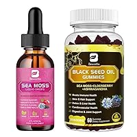 Black Seed Oil & Irish Sea Moss Gel | Black Seed Oil &Irish Sea Moss Gummies with Black Seed Oil, Ashwagandha Extract, Elderberry, Turmeric, Vitamin C Vitamin D3