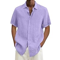 Men's Cotton Linen Short Sleeve Shirts Casual Lightweight Button Down Shirts Vacation Beach Summer Tops