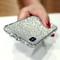 Fusicase for iPhone XR Diamond Case Glitter Sticker Bling Rhinestone Crystal Metal Bumper Frame Case Cute Luxury for Women Girls Shiny Sparkle Electroplate Plating Case for iPhone XR Silver