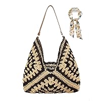 Straw Hobo Bags for Women Crochet Beach Bag Woven Hobo Handbag Everything Tote Bag Summer Beach Bag 2024