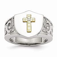 Stainless Steel With 10k Gold Religious Faith Cross and .02ct Diamond Polished Ring Jewelry for Women - Ring Size Options: 10 11 9