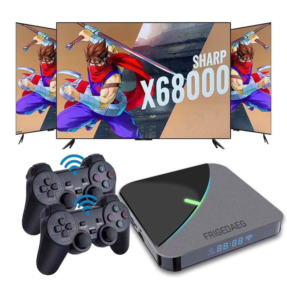 FRIGEDAEG Wireless Retro Game Console A95X Retro Game Box with 30000+ Games Compatible with PS1/PSP/MAME (64G)
