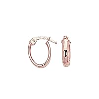 14k SOLID Yellow Or White Or Rose/Pink Gold Shiny Polished Oval Hoop Earrings With Hinged Clasps for Women and Girls (4mm x 12mm), Womens Jewelry