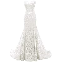 Women's Mermaid Sweetheart Lace Prom Evening Dress Strapless Long Formal Bridesmaid Gowns Ivory