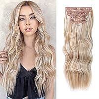 4Pcs Hair Extensions 20 inches Clip in Hair Extensions Long Wavy Hair Extensions Clip ins Synthetic Thick Hair Clip on Extensions for Women (Light Golden Blonde MIxed Bleach Blonde)