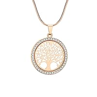 Ouran Long Necklace for Women,Tree of Life Pendant Necklace for Girls Rose Gold and Silver Necklace with CZ Crystal Chain Necklace