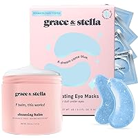 grace & stella Eye Mask Blue 24 Pairs + Cleansing Balm 4.3 oz Bundle