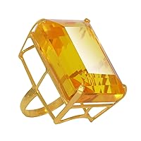 GEMHUB Man Made Lemon Yellow Citrine 58 Ct Solid 925 Gold Emerald Ring for Gifts Stunning Gemstone Ring for Gifts