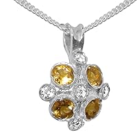 LBG 925 Sterling Silver Natural Diamond & Citrine Womens Vintage Pendant & Chain Necklace - Choice of Chain lengths