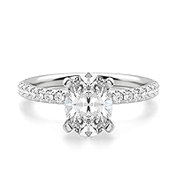 1.06 CT Oval Cut VVS1 Colorless Moissanite Engagement Ring, Wedding/Bridal Ring Set, Solitaire Halo Hidden Sterling Silver Vintage Antique Anniversary Promise Ring