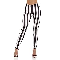 Womens - Striped (Black/White) Pattern Stretch Leggings - Made in The U.K