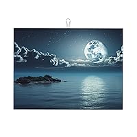 Moon Ocean Landscape Dish Drying Mat Super Absorbent Heat Resistant Dish Drying Pad Microfiber Drainer Rack Mats For Kitchen Countertop Coffee Bar 18 X 24 Inches