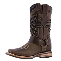 Texas Legacy Mens Brown Motorcycle Leather Boots Cowboy Western Wear Square Toe