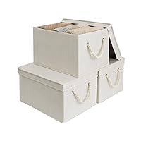 StorageWorks 32L Storage Bins with Lids, Decorative Storage Boxes with Lids and Soft Rope Handles, Mixing of Beige, White & Ivory, Jumbo, 3-Pack