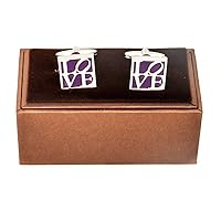 LOVE Purple Wedding Engagement Valentines Heart Day Pair Cufflinks in a Presentation Gift Box & Polishing Cloth