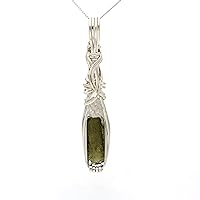 Natural Moldavite Crystal - Large Herkimer Diamond Necklace Pendant - VERY high vibration Czech Republic Tektite Healing Stone Reiki Valentines Gift