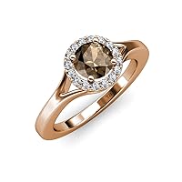 Smoky Quartz and Diamond Halo Engagement Ring 1.16 ct tw in 14K Rose Gold
