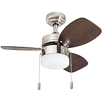 Honeywell Ceiling Fans Ocean Breeze, 30 Inch Modern Indoor LED Ceiling Fan with Light, Pull Chain, Dual Mounting Options, Dual Finish Blades, Reversible Motor - Model 50601-01 (Brushed Nickel)