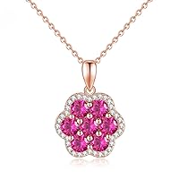 Six Petals Flower Ruby Pendant Necklace with 925 Sterling Silver Chain Necklace
