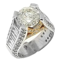 18k White Gold 5.77 Carats Brilliant Round & Baguette Diamond Engagement Ring