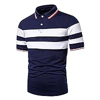 Mens Polo Shirt Short Sleeve Sports Golf Button Down Polo Shirts Casual Color Block Patchwork Summer Slim Fit Tops