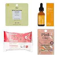 PS Advanced Skincare 4-in-1 Combo Pack | Grapefruit Cleansing Wipes | Pink Clay Peel Off Mask | Niacinamide Mask Sheet | Vitamin C Serum (Combo 18, Value Pack)